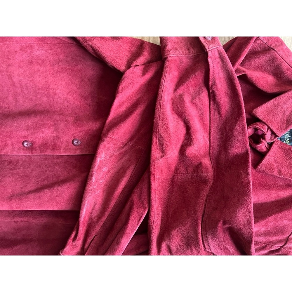 Style & Co. Red Suede Button-Up Jacket - Picture 5 of 9